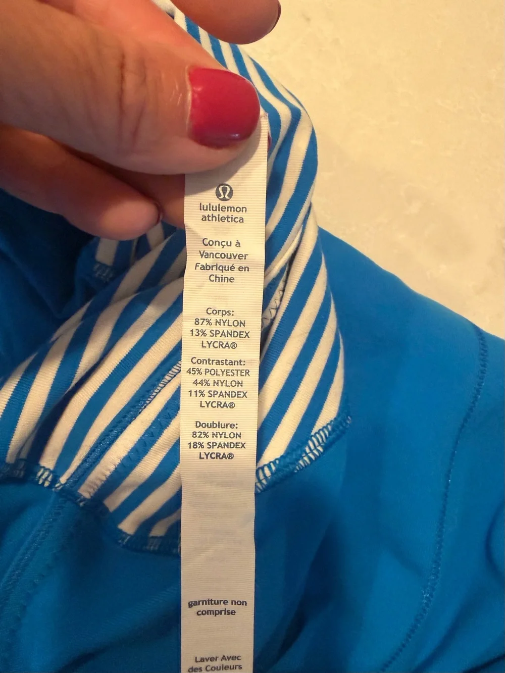 lululemon athletica Bright Blue Zip Jacket with Striped Sleeves size 10